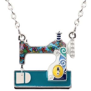Enamel Sewing Machine Pendant Necklace